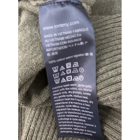 Tommy Hilfiger Sweater Mens L Green Cotton V Neck Knit Long Sleeve Pullover - Picture 6 of 6